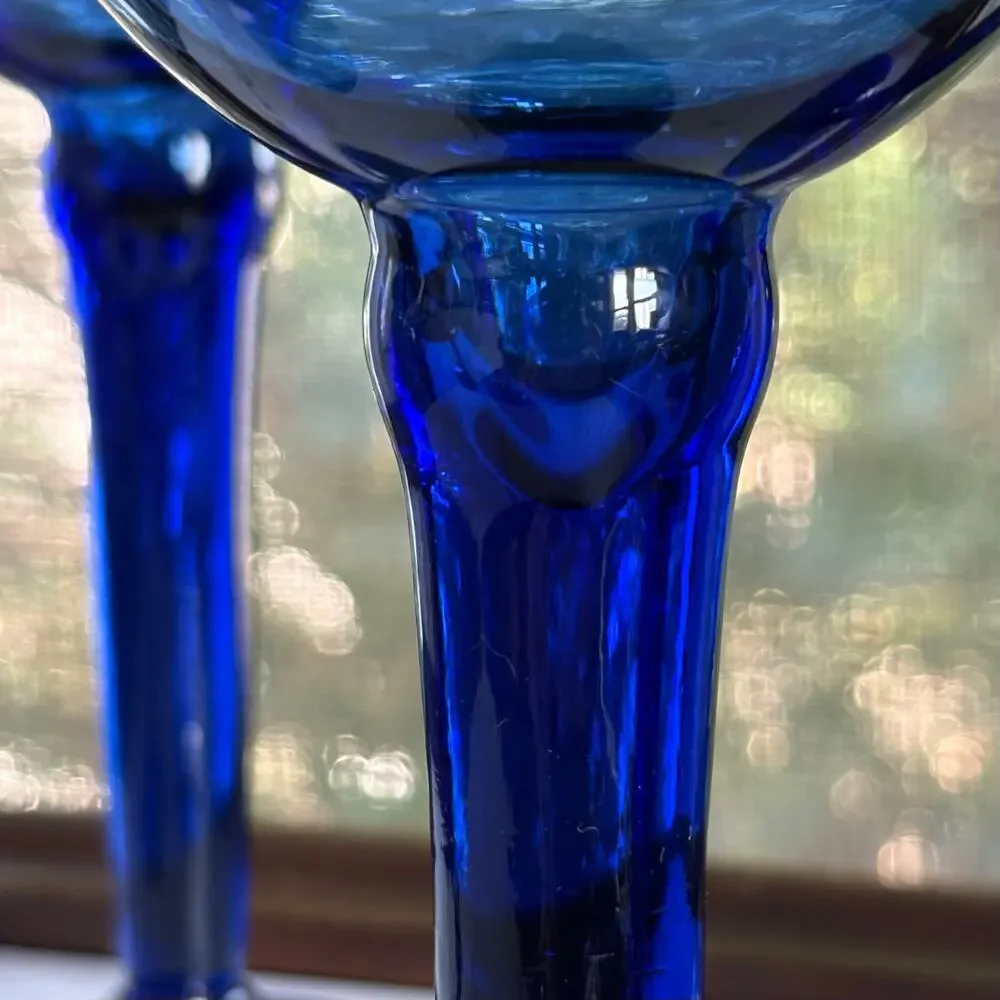 Vintage Cobalt Blue Mexican Glass Goblets Set of 4u